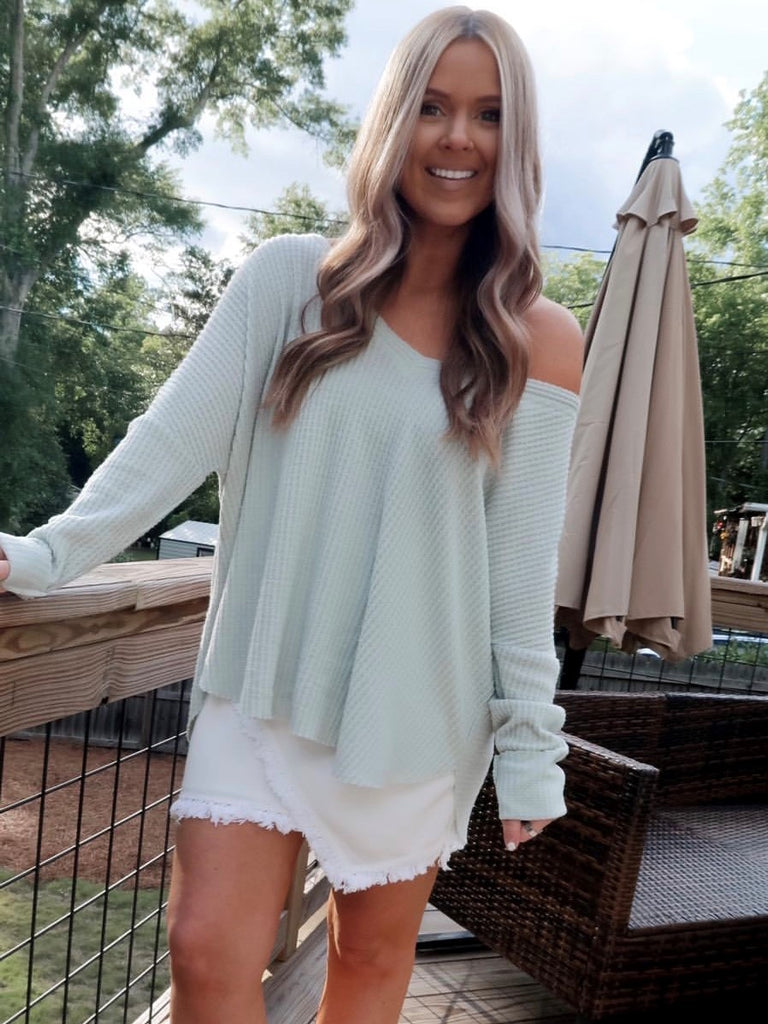 Off The Shoulder Mint Green Knit